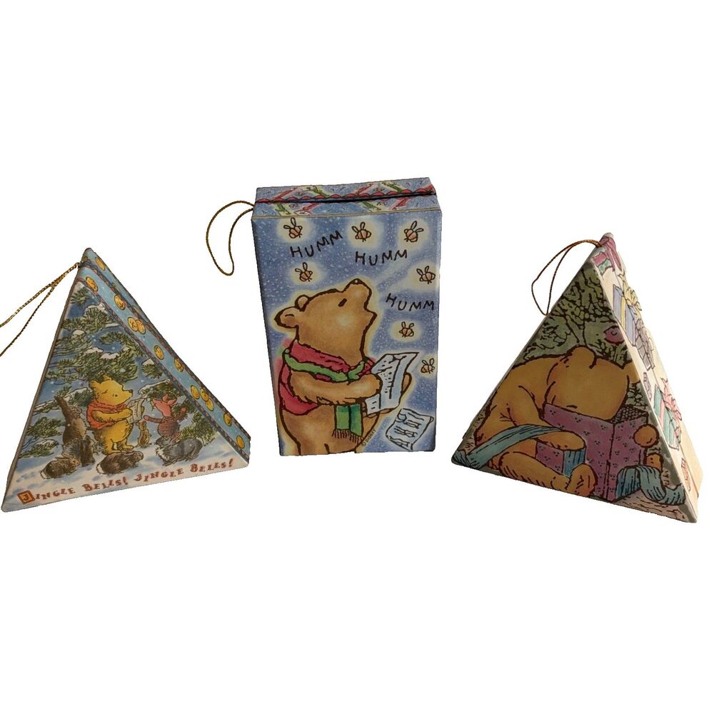 Vintage Winnie the Pooh Gift Box Lot of 3 Triangle Mini 5" Christmas